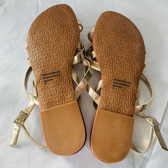 CWC Gold Strap Gold Stud Ankle Strap Flat Sandals - Picture 5 of 8